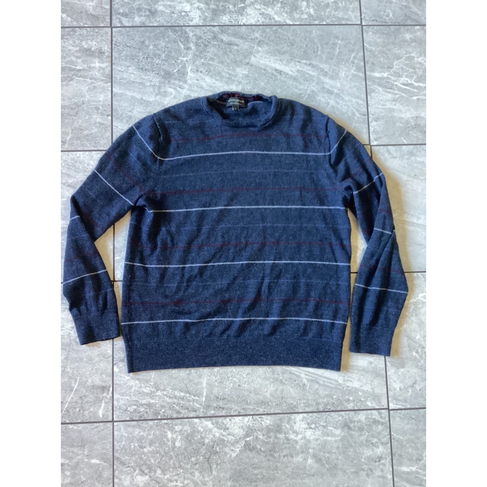Banana Republic Men's Blue Striped Merino Wool Crewneck Sweater Size L